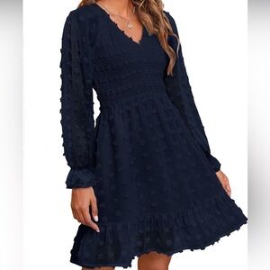BTFBM Navy Swiss Dot Smocked Dress M